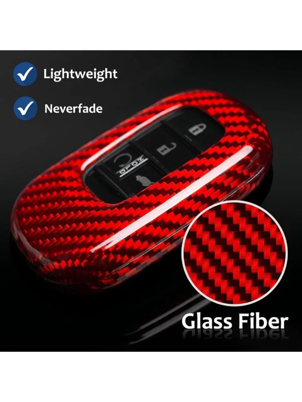 Real Carbon Fiber Key Fob Cover for Honda Civic Accord CR-V HR-V Pilot - Red